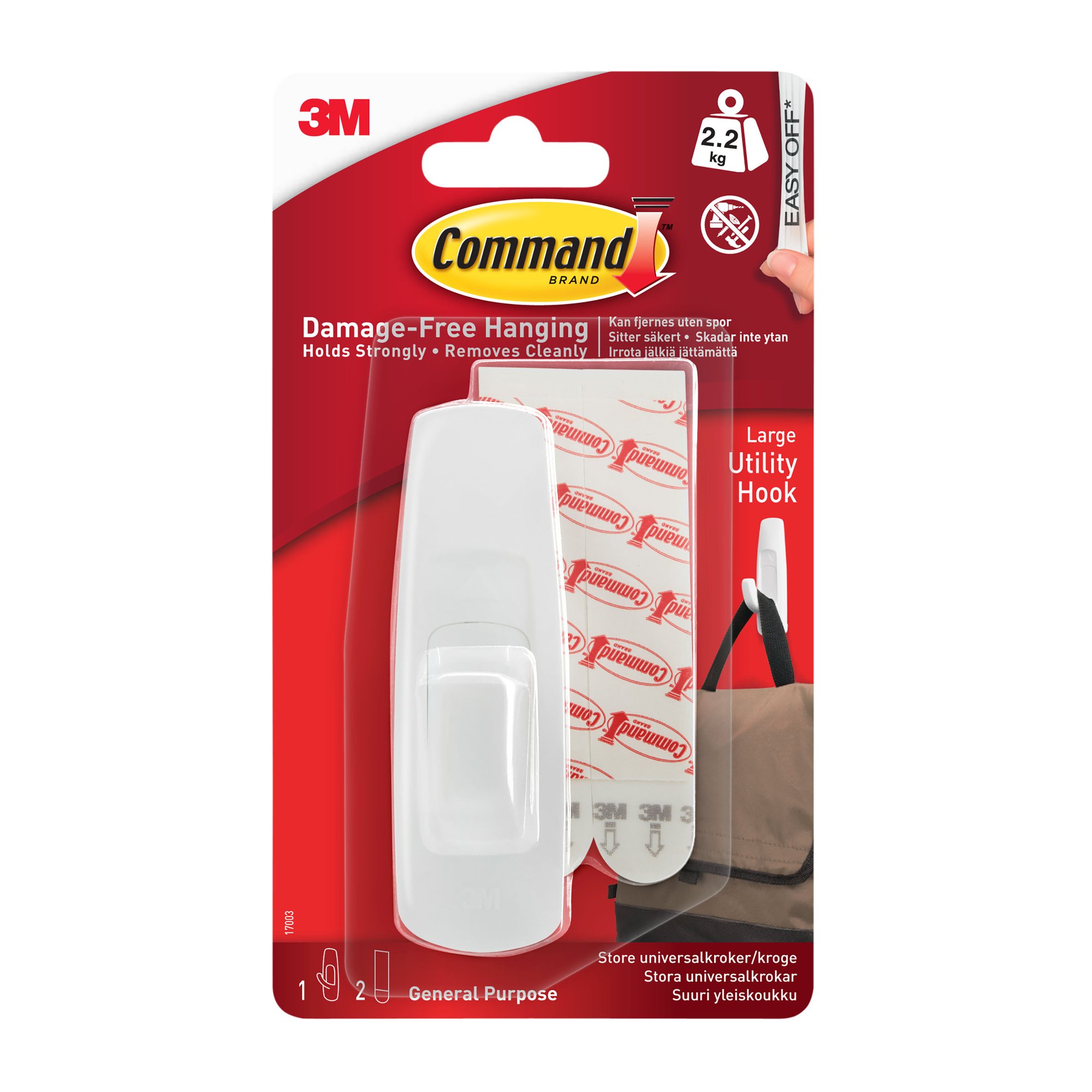 Command™ Medium Designer Hook 17081, White, 2 Hooks, 4 Medium Strips
