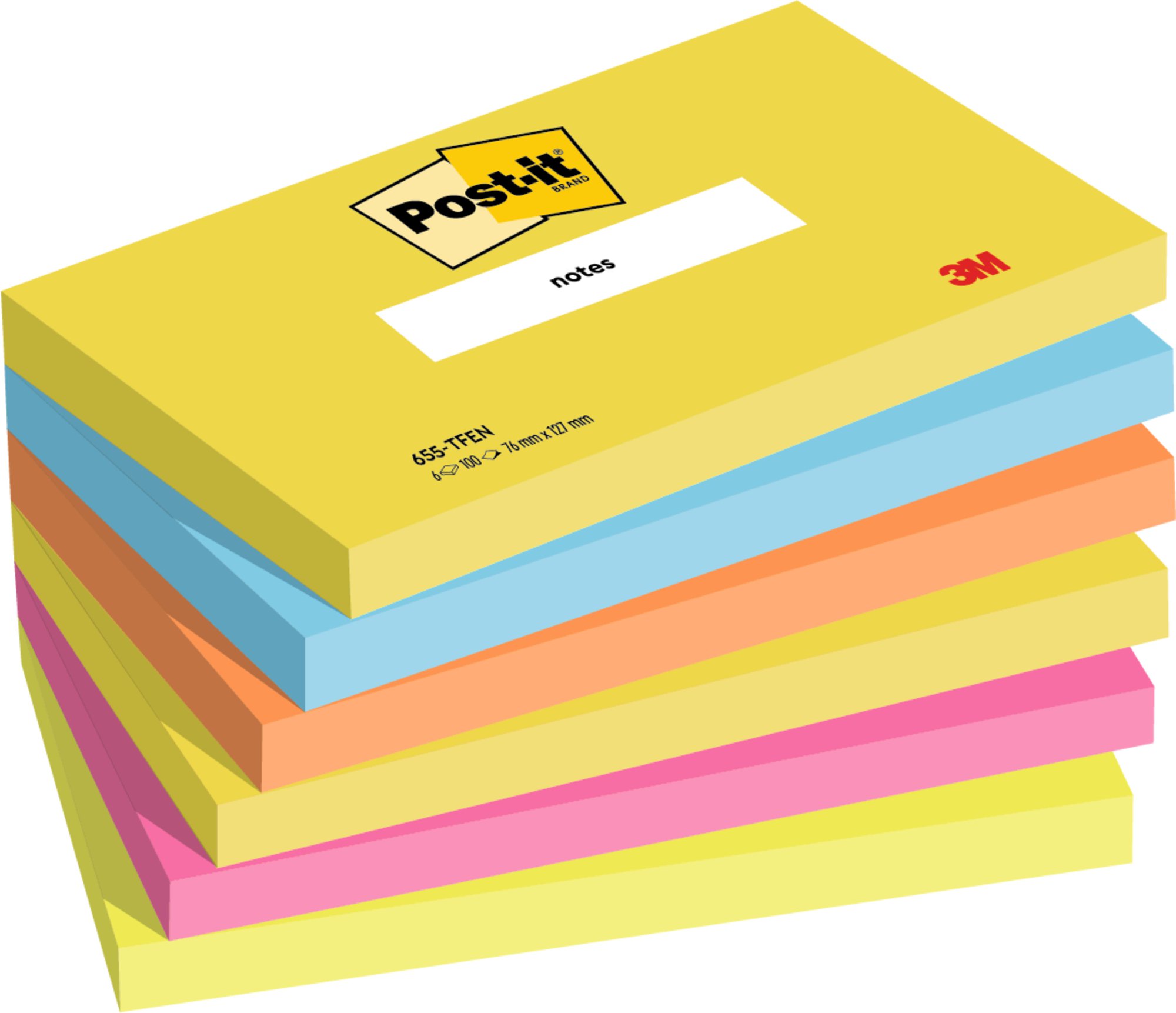 Post-it Recycled Z-Notes, Canary Yellow, 76 mm x 76 mm, 100 Sheets/Pad, 6 Pads/Pack, 100% PEFC Recycled SGSCH-PEFC-COC-110078