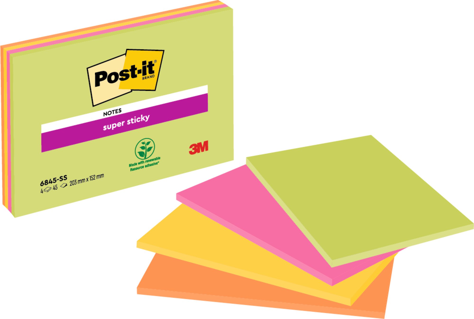 Post-it Super Sticky Notes, Assorted Colours, 76 mm x 76 mm, Promo Pack, 90 Sheets/Pad, 21 + 3 FREE Pads/Pack, 100% PEFC SGSCH-PEFC-COC-110078