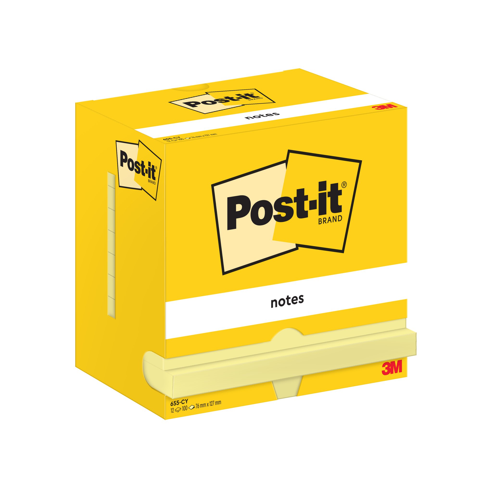 Post-it Super Sticky Notes, Canary Yellow, 76 mm x 76 mm, Promo Pack, 90 Sheets/Pad, 12 + 12 FREE Pads/Pack, Cardboard Pack, 100% PEFC SGSCH-PEFC-COC
