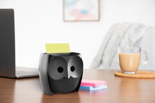 Post-it Z-Notes Dispenser Owl Black + 2 Packs Post-it Super Sticky Z-Notes 45 Sheets per Pad - 7100322315