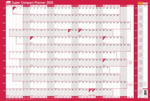 Sasco 2025 Super Compact Year Wall Planner 400W x 285Hmm With Wet Wipe Pen & Sticker Pack Unmounted - 2410241