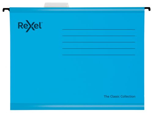 Rexel Classic Foolscap Reinforced Suspension Files V base 15mm Blue PK25 - 2115590