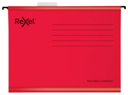 Rexel Classic Foolscap Reinforced Suspension Files V base 15mm Red PK25 - 2115592