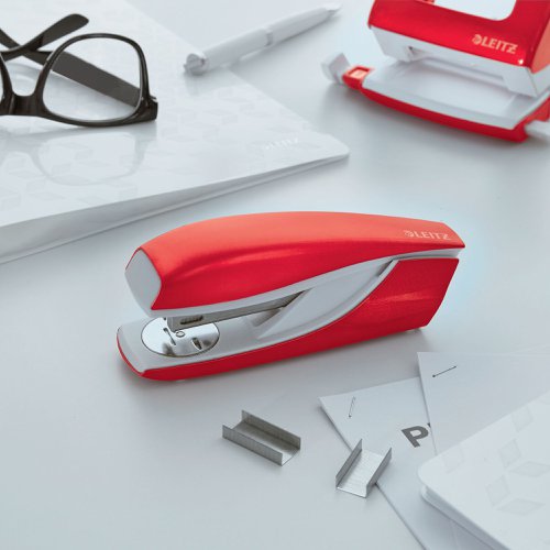 Leitz NeXXt WOW Half Strip Metal Office Stapler 30 Sheet Red - 55021026