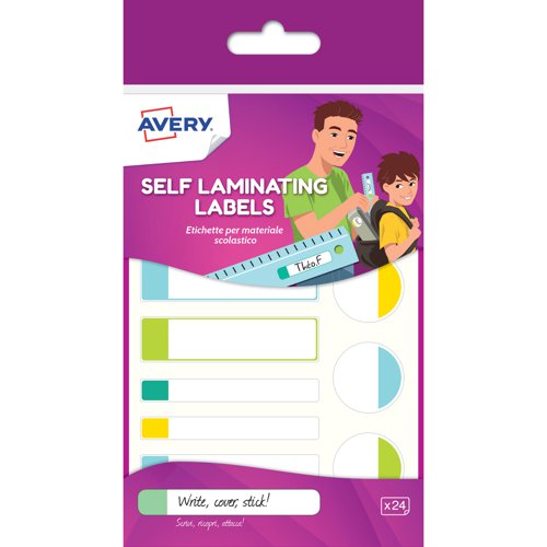 Avery Self Laminating Waterproof Labels 86x17mm Pastel Colours White (Pack 24) - APBAS24.UK