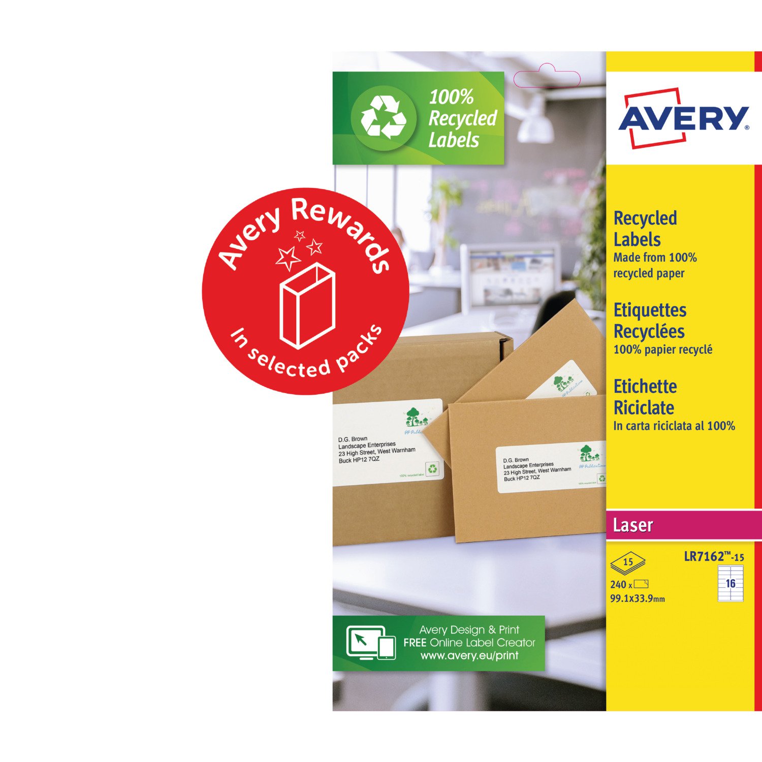 Avery Laser Recycled Address Label 99.1x33.9mm 16 Per A4 Sheet White 240 Labels