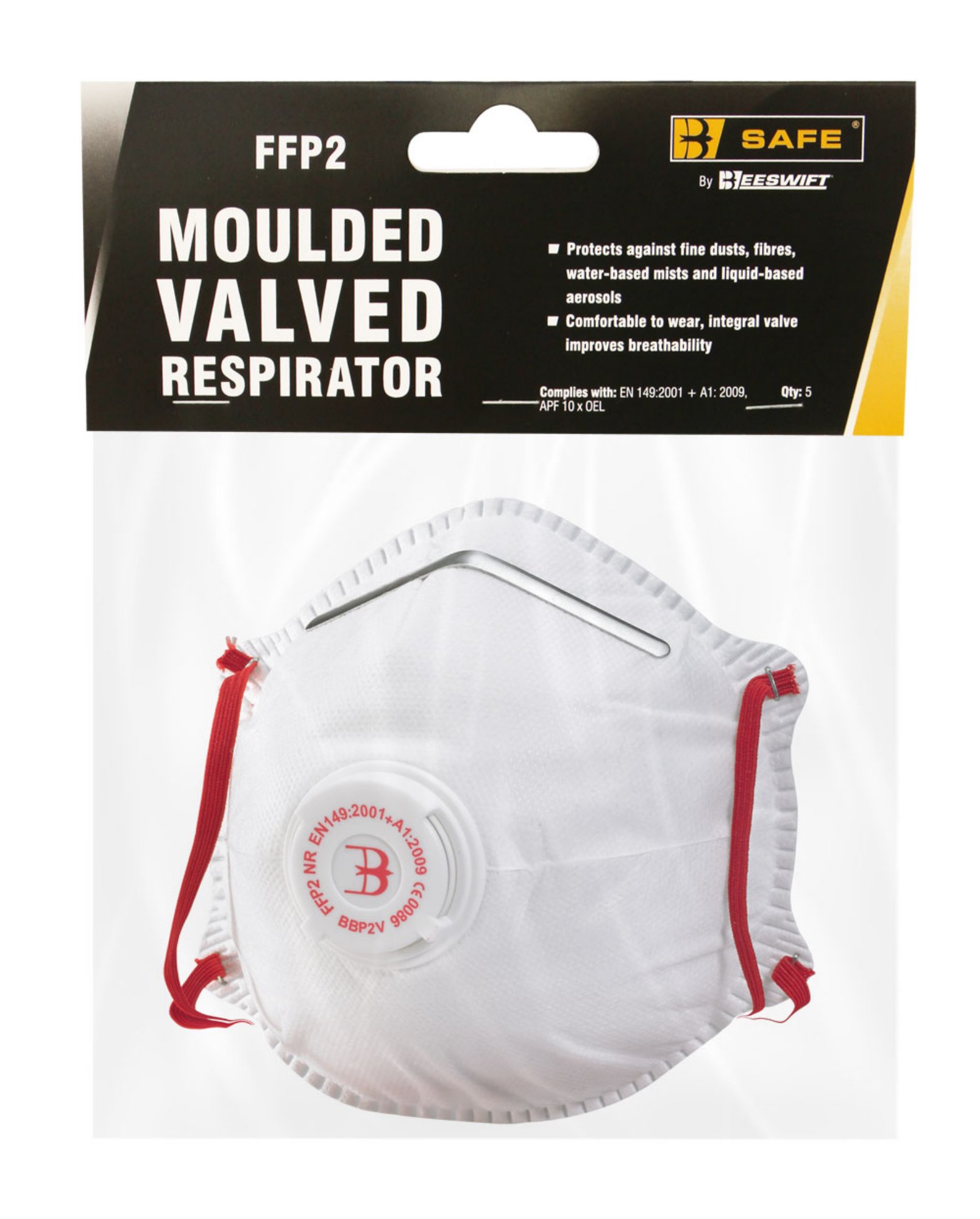 Beeswift B-Safe FFP2V Fold Flat Valved Respirator 5 Pack