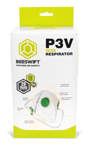 Beeswift Fold Flat P3 Mask with Valve (Pack 20) - 3FF3V