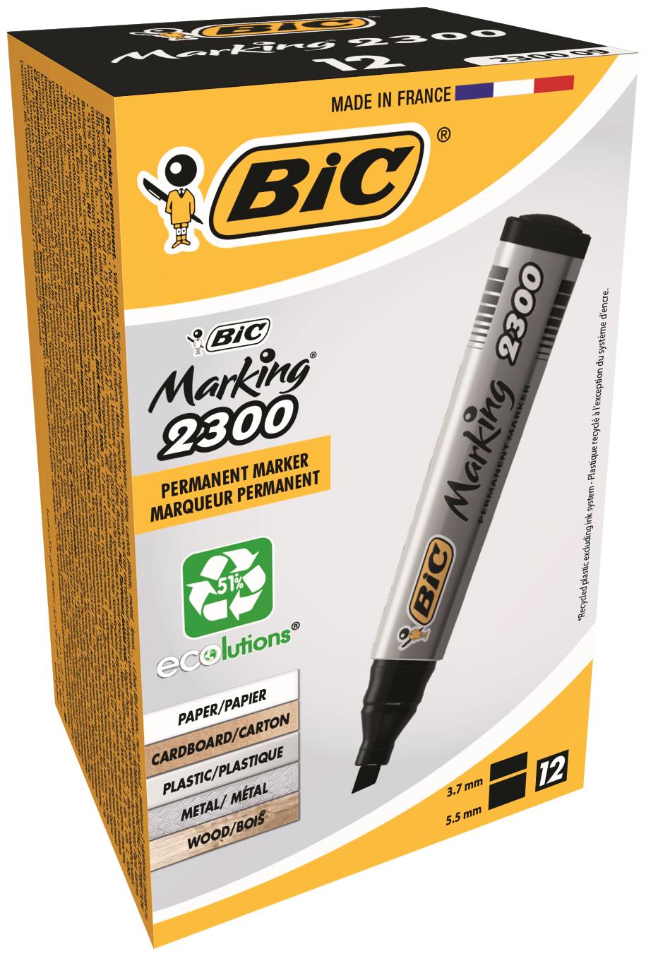 BIC 2000 Permanent Marker Bullet Tip Black Pack of 12