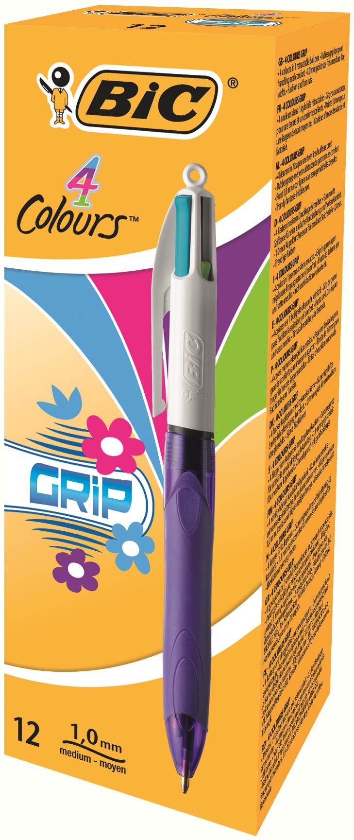 Bic 4 Colours Grip Fashion Ballpoint Pen 1Mm Tip 0.32Mm Line Purple Barrel Lime