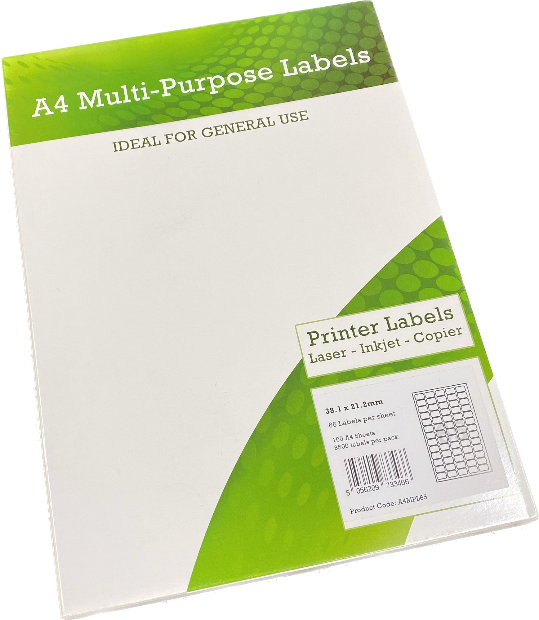 A4 Multipurpose Labels 65 Per Sheet 38.1 x 21.2mm (White) Pk of 100