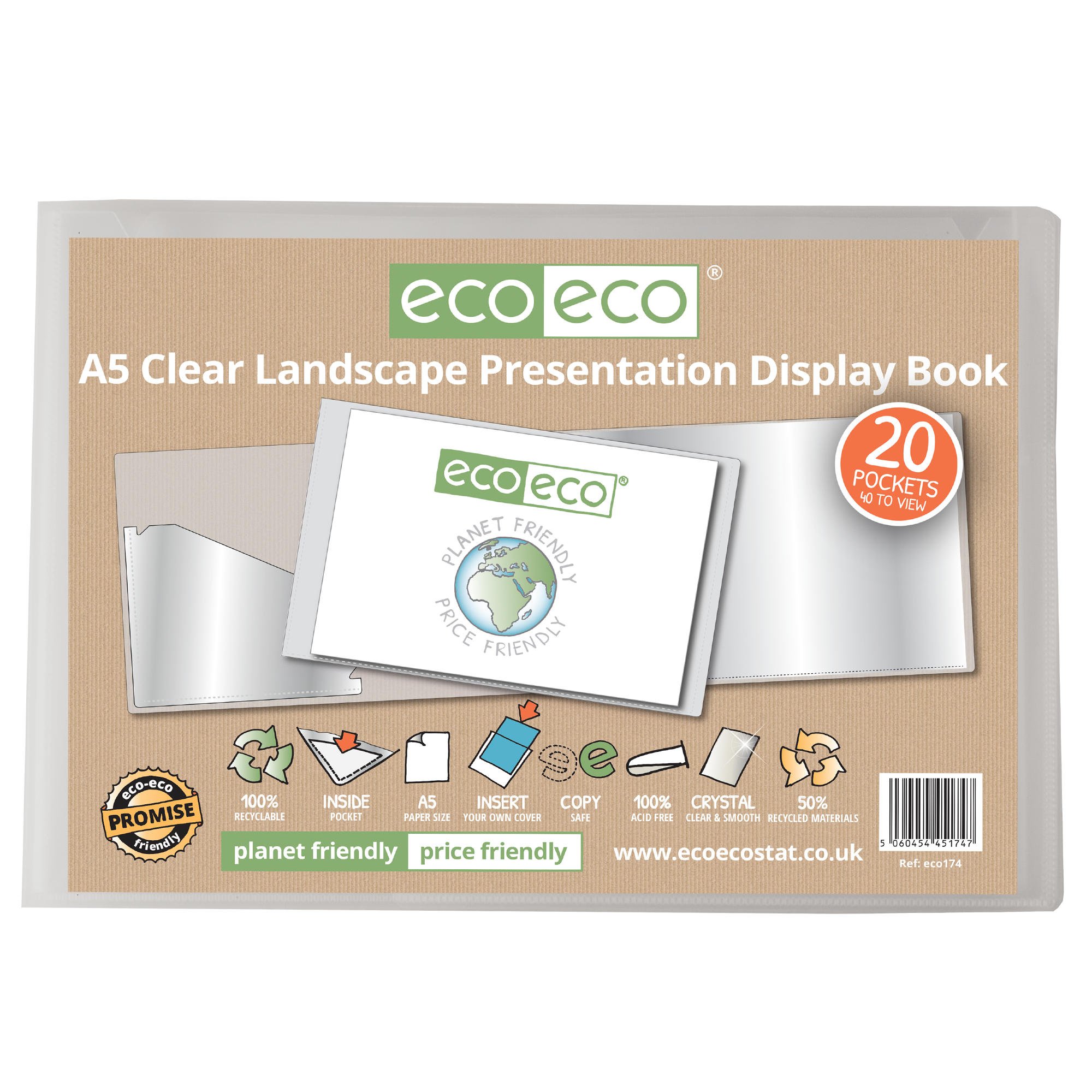 A5 50% Recycled 20 Pocket Landscape Presentation Display Book (1)