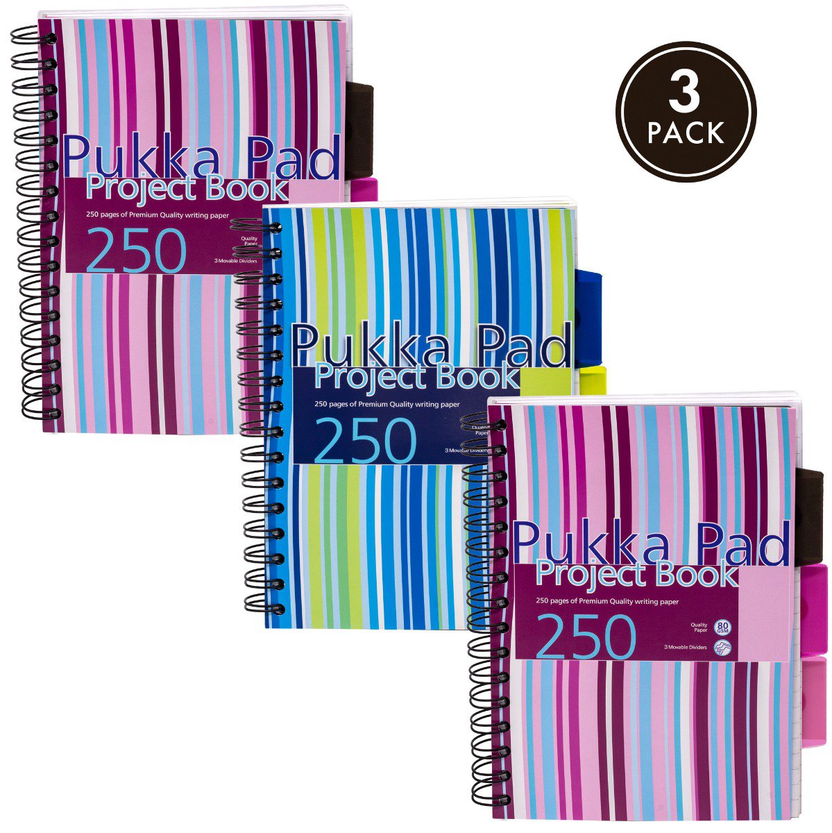 Pukka Pad Stripes Polypropylene Project Book 250 Pages A4 Blue/Pink (3)