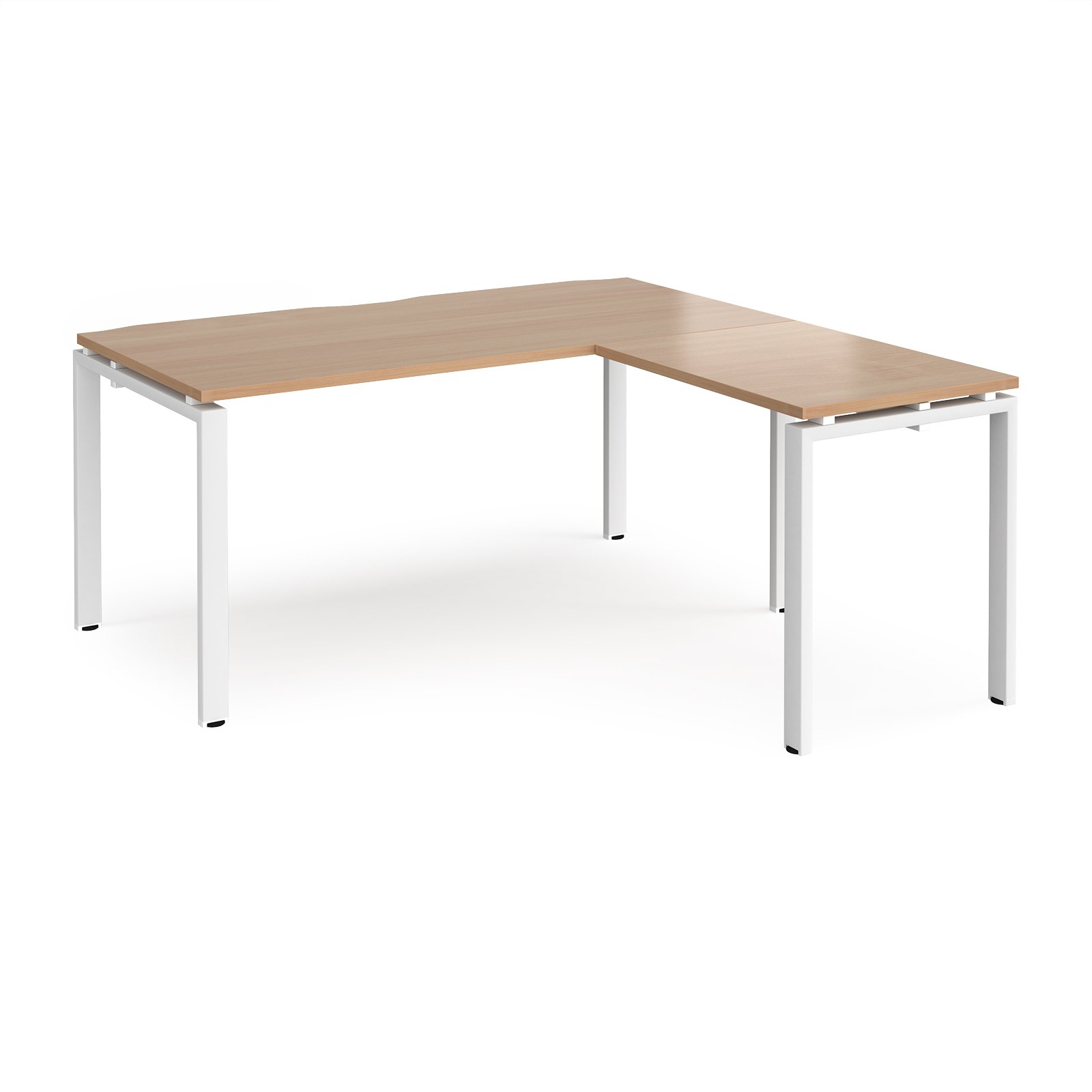 Adapt desk 1600mm x 800mm with 800mm return desk - white frame, beech top