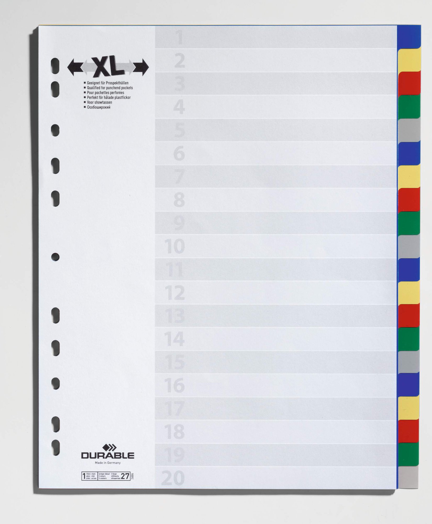 Durable 10 Part Coloured Tab Index A4+