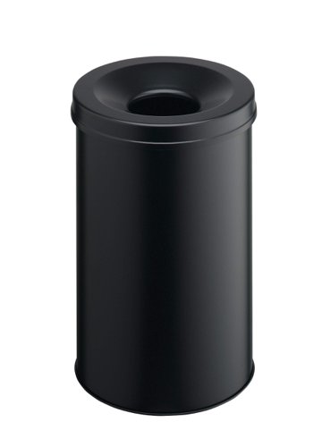 Durable SAFE Metal Waste Bin 60 Litre Capacity with Self-Extinguishing Lid for Fire Safety Black - 330701