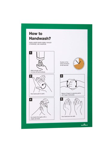 Durable DURAFRAME Self-Adhesive Sign & Document Holder with Magnetic Frame A4 Green (Pack 2) - 487205