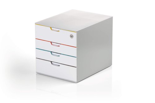 Durable VARICOLOR MIX 4 SAFE Lockable Drawer Unit  Desktop Drawer Set with 4 Colour Coded Drawers and Label Inserts - 762627