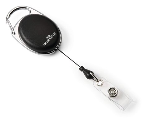 Durable STYLE Badge Reel with Snap Button Strap 80cm Long with Metal Clip Black (Pack 10) - 832401