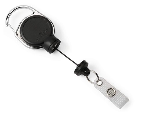 Durable EXTRA STRONG Badge Reel with Snap Button Strap 60cm Long with Metal Clip Holds up to 300g Black - 832901