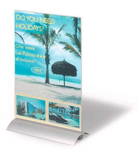 Durable Presenter Sign and Literature Holder Desktop Acrylic with Metal Base A4 Clear - 858919