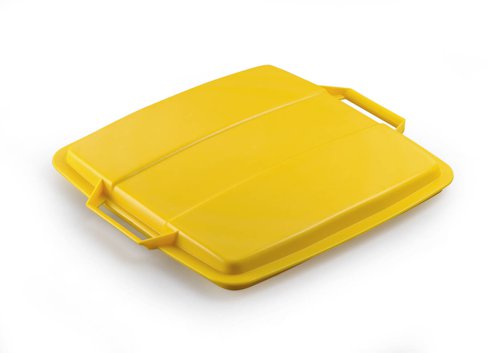 Durable DURABIN Plastic Waste Recycling Bin 90 Litre Square Black with Yellow Lid - VEH2012030