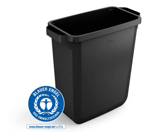 Durable DURABIN ECO 80% Recycled Plastic Waste Recycling Bin 60 Litre Rectangular Black with Blue Hinged Lid with Rectangular Slot - VEH2023027