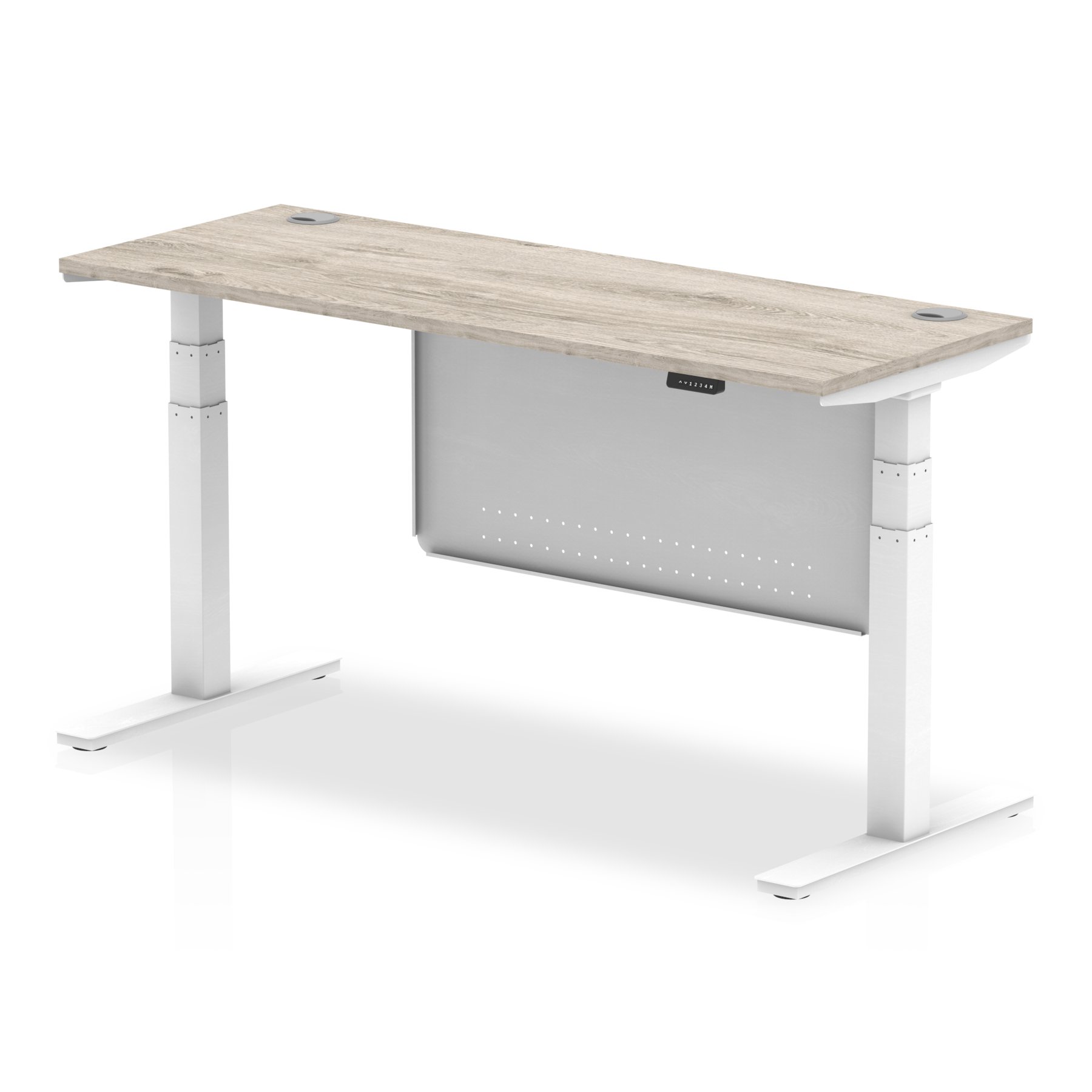 Air Modesty 1600 X 600Mm Height Adjustable Office Desk With Cable Ports Grey Oak