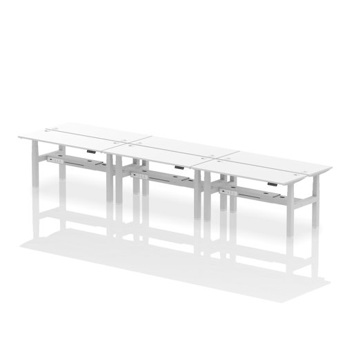 Dynamic Air Back-to-Back W1600 x D600mm Height Adjustable Sit Stand 6 Person Bench Desk With Cable Ports White Finish Silver Frame - HA02282