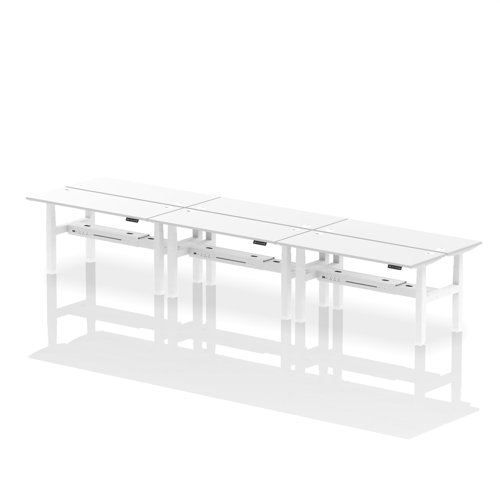 Dynamic Air Back-to-Back W1600 x D600mm Height Adjustable Sit Stand 6 Person Bench Desk With Cable Ports White Finish White Frame - HA02284