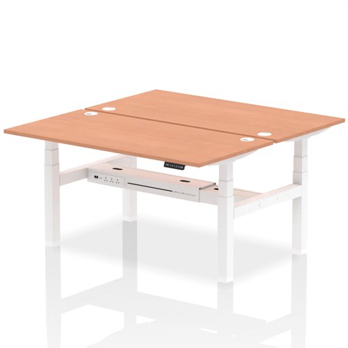 Dynamic Air Back-to-Back W1600 x D800mm Height Adjustable Sit Stand 2 Person Bench Desk With Cable Ports Beech Finish White Frame - HA02290