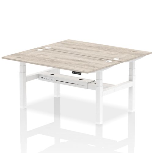 Dynamic Air Back-to-Back W1600 x D800mm Height Adjustable Sit Stand 2 Person Bench Desk With Cable Ports Grey Oak Finish White Frame - HA02302