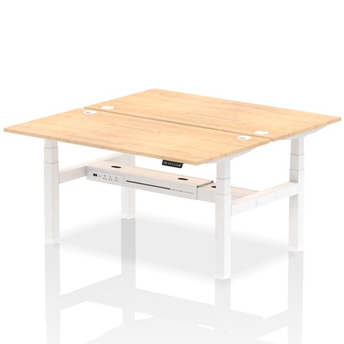 Dynamic Air Back-to-Back W1600 x D800mm Height Adjustable Sit Stand 2 Person Bench Desk With Cable Ports Maple Finish White Frame - HA02314