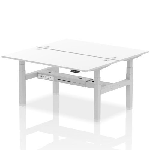 Dynamic Air Back-to-Back W1600 x D800mm Height Adjustable Sit Stand 2 Person Bench Desk With Cable Ports White Finish Silver Frame - HA02348