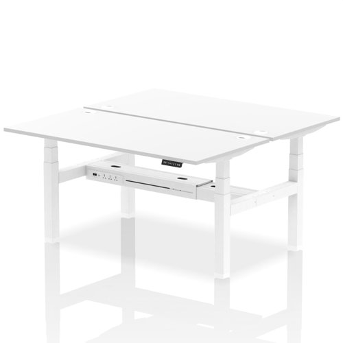 Dynamic Air Back-to-Back W1600 x D800mm Height Adjustable Sit Stand 2 Person Bench Desk With Cable Ports White Finish White Frame - HA02350