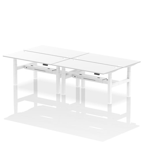 Dynamic Air Back-to-Back W1600 x D800mm Height Adjustable Sit Stand 4 Person Bench Desk With Cable Ports White Finish White Frame - HA02422