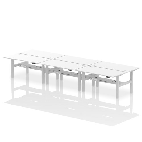 Dynamic Air Back-to-Back W1600 x D800mm Height Adjustable Sit Stand 6 Person Bench Desk With Cable Ports White Finish Silver Frame - HA02492