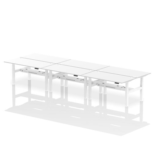 Dynamic Air Back-to-Back W1600 x D800mm Height Adjustable Sit Stand 6 Person Bench Desk With Cable Ports White Finish White Frame - HA02494