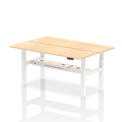 Dynamic Air Back-to-Back W1800 x D600mm Height Adjustable Sit Stand 2 Person Bench Desk With Cable Ports Maple Finish White Frame - HA02518