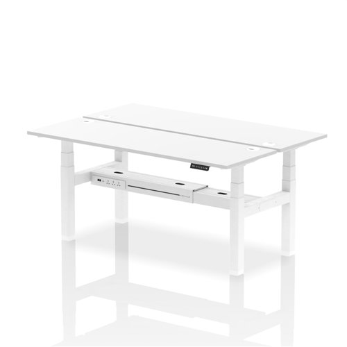 Dynamic Air Back-to-Back W1800 x D600mm Height Adjustable Sit Stand 2 Person Bench Desk With Cable Ports White Finish White Frame - HA02536