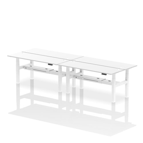 Dynamic Air Back-to-Back W1800 x D600mm Height Adjustable Sit Stand 4 Person Bench Desk With Cable Ports White Finish White Frame - HA02572