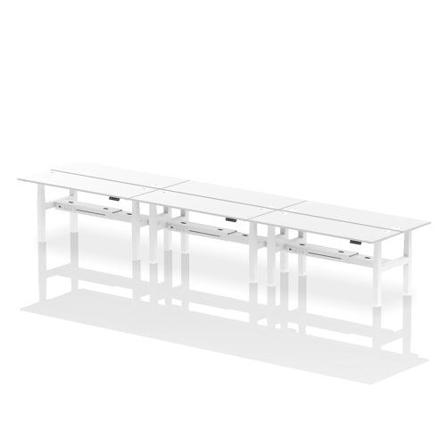 Dynamic Air Back-to-Back W1800 x D600mm Height Adjustable Sit Stand 6 Person Bench Desk With Cable Ports White Finish White Frame - HA02608