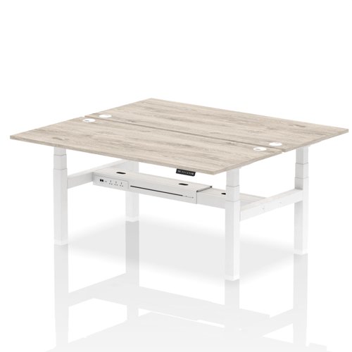 Dynamic Air Back-to-Back W1800 x D800mm Height Adjustable Sit Stand 2 Person Bench Desk With Cable Ports Grey Oak Finish White Frame - HA02626