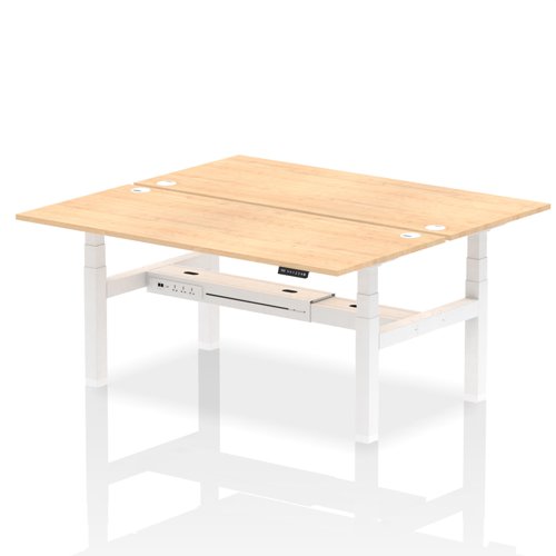 Dynamic Air Back-to-Back W1800 x D800mm Height Adjustable Sit Stand 2 Person Bench Desk With Cable Ports Maple Finish White Frame - HA02638