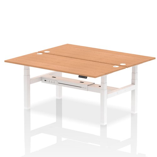 Dynamic Air Back-to-Back W1800 x D800mm Height Adjustable Sit Stand 2 Person Bench Desk With Cable Ports Oak Finish White Frame - HA02650