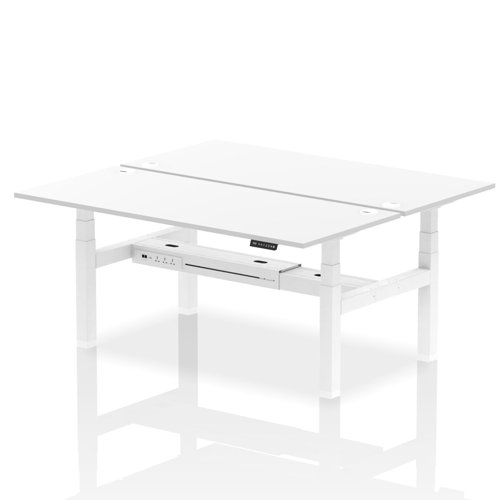 Dynamic Air Back-to-Back W1800 x D800mm Height Adjustable Sit Stand 2 Person Bench Desk With Cable Ports White Finish White Frame - HA02674