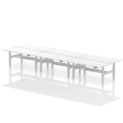 Dynamic Air Back-to-Back W1800 x D800mm Height Adjustable Sit Stand 6 Person Bench Desk With Cable Ports White Finish Silver Frame - HA02816