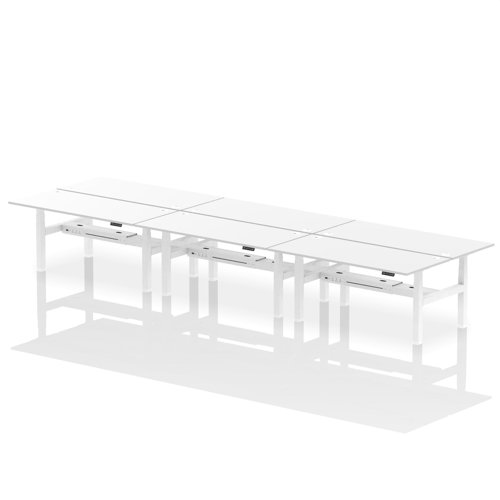 Dynamic Air Back-to-Back W1800 x D800mm Height Adjustable Sit Stand 6 Person Bench Desk With Cable Ports White Finish White Frame - HA02818