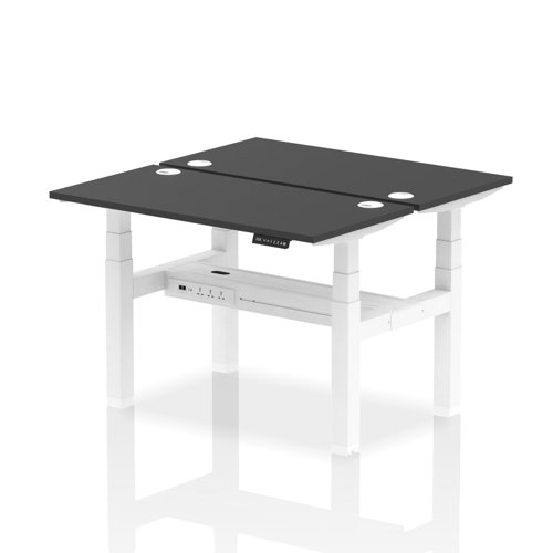 Dynamic Air Back-to-Back W1200 x D600mm Height Adjustable Sit Stand 2 Person Bench Desk With Cable Ports Black Finish White Frame - HA02830